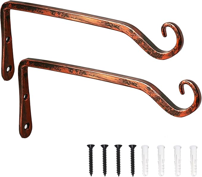 LOOGI Hanging Plant Bracket, Wall Hook Plant Hanger 6 Inch Decorative Hooks for Indoor Planter Lantern, Outdoor Bird Feeder Wind Chime (Gold, 10 Inch)