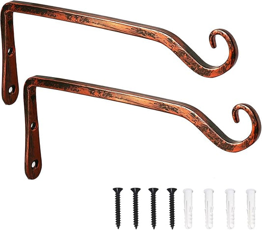 LOOGI Hanging Plant Bracket, Wall Hook Plant Hanger 6 Inch Decorative Hooks for Indoor Planter Lantern, Outdoor Bird Feeder Wind Chime (Gold, 10 Inch)