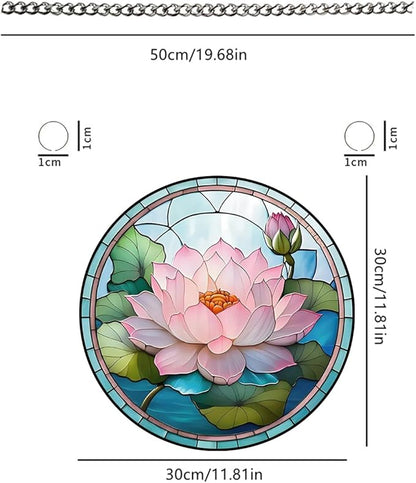 Lotus Stained Window Hangings with Chain – Acrylic Lotus Leaf Flowers Ornament for Garden, Patio and Indoor Decor, Housewarming Gift for Mom, Grandma and Plants Lovers