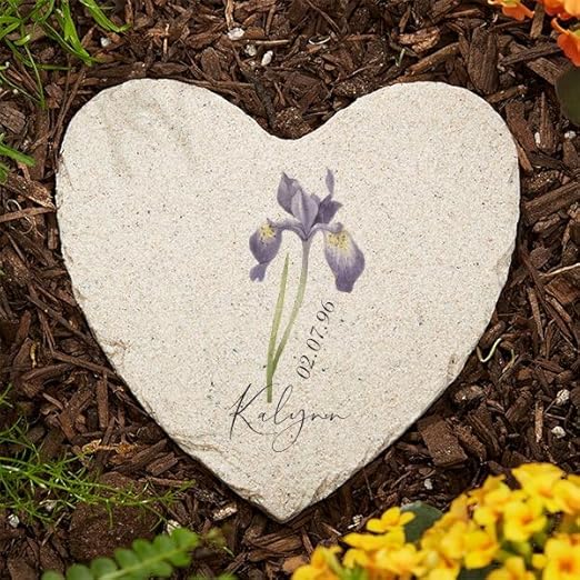 Personalization Universe Personalized Small Birth Month Flower Garden Stone, Name, and Date - Perfect Outdoor Decor for Garden or Walkway, Mother's Day, Grandma's Birthday, or Memorial – 5.75” x 5.75”