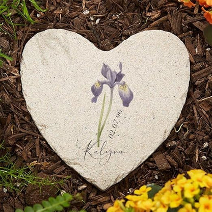 Personalization Universe Personalized Small Birth Month Flower Garden Stone, Name, and Date - Perfect Outdoor Decor for Garden or Walkway, Mother's Day, Grandma's Birthday, or Memorial – 5.75” x 5.75”