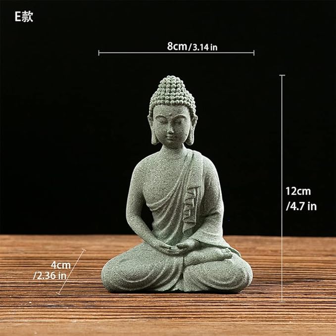 Mini Buda Meditating Buddah Statue-Natural Sandstone Stone -Handmade for Zen Garden Fish Aquarium Tank Yoga Bonsai Micro Landscape Spiritual Fengshui Praying Shui Chakra Decor (Meditation A)