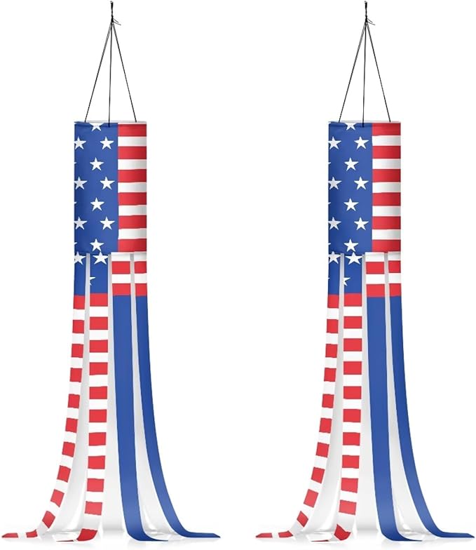 Jeiento 40 Inch American US Flag Windsock 4th of July Decoration Outdoor Heavy Duty Wind Socks USA Patriotic Hanging Independence Day for Garden Yard Decor