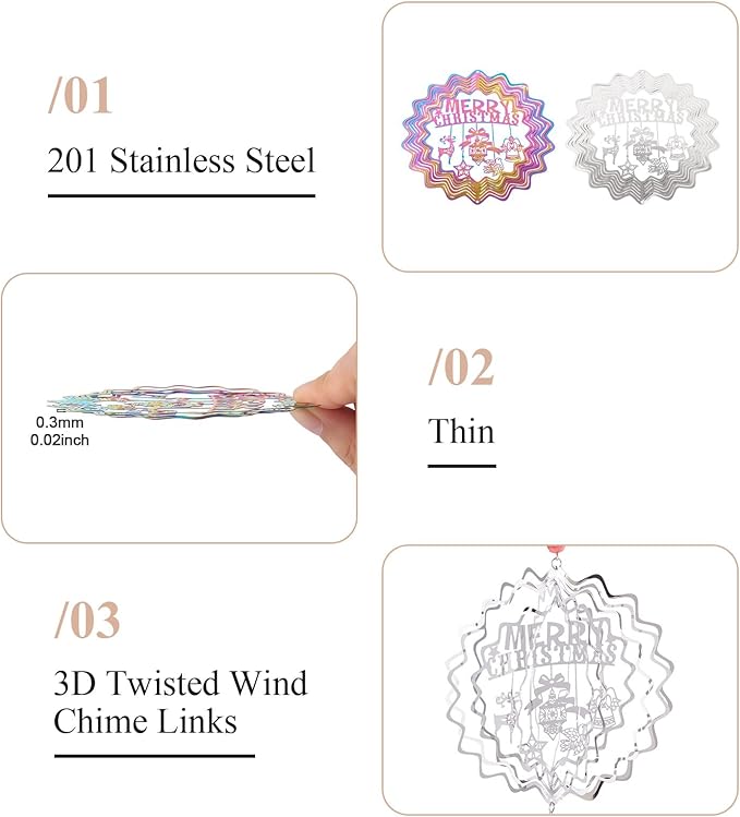 Merry Christmas Wind Spinners for Tree Decor 3D Stainless Steel Wind Sculpture Spinner for Garden Outside Hanging Decor Christmas Home Party Decor 2Pcs