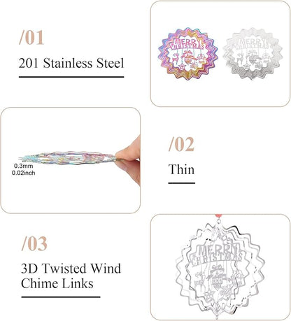 Merry Christmas Wind Spinners for Tree Decor 3D Stainless Steel Wind Sculpture Spinner for Garden Outside Hanging Decor Christmas Home Party Decor 2Pcs