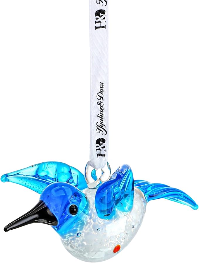 Blown Glass Ornament - Hummingbird,3'' Art Glass Blue Bird Animal Collectable Decorative Hanging Suncatcher for Christmas Tree Window Garden Ornaments
