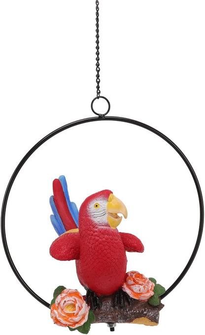 Hanging Iron Ring Parrots Resin Garden Statue, Waterproof Decorative Bird Figurine 14x19x17.5cm - Durable Weather, Easy to Hang, Ideal for Courtyard and Balcony