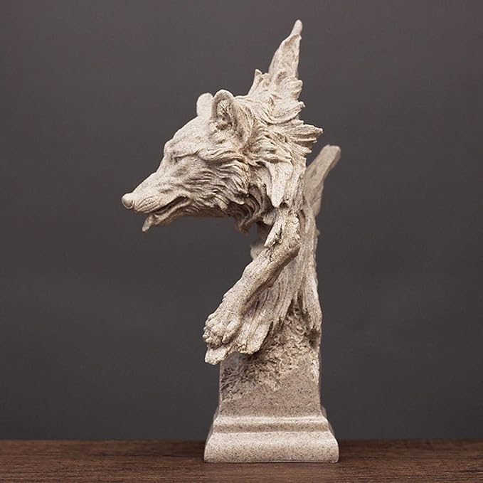 Garden Ornaments Decor Statue Outdoor,Abstract Unique Statue Sculpture Creative Statues and Sculptures Outdoor Decor for Garden,Resin Wolf Statue Wolf Head Abstract Sculpture Feather