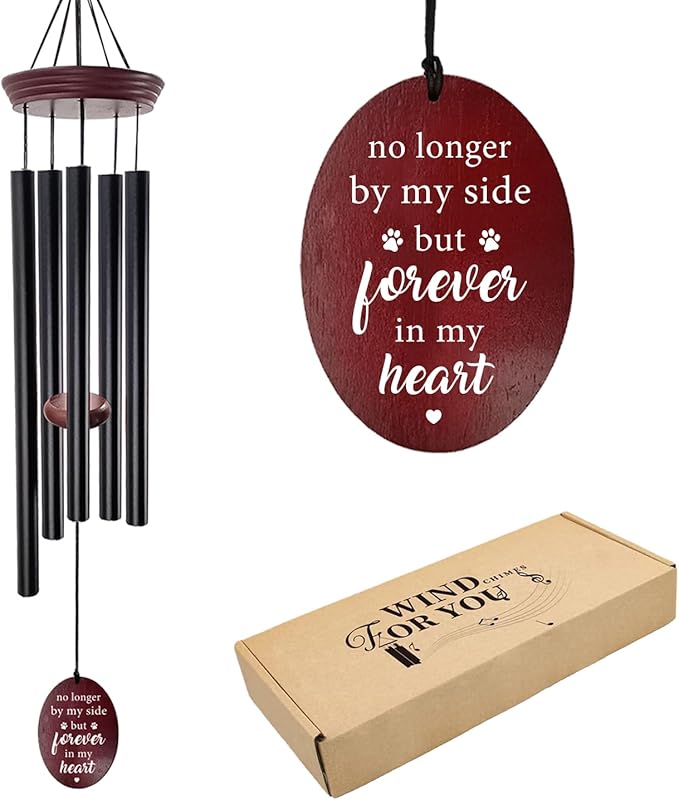 Pet Memorial Wind Chime, Dog Memorial Wind Chimes for Loss of Dog, Tuned Aluminum Tubes in G Scale, Wooden Top, Sympathy Pet Loss Gifts for Garden Patio – Forever in My Heart
