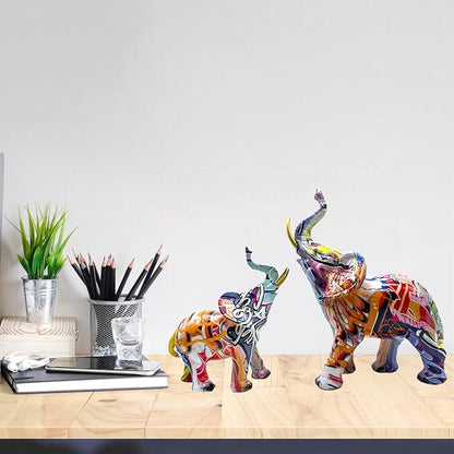 Colorful Elephant Statue Sculpture Frgurine Gift for Home Office Living Room Desktop Decoration Garden Figurines Outdoor Decor Frgurines (Large)