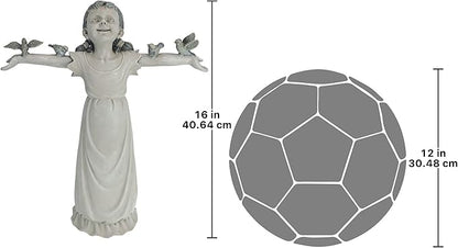 Design Toscano Basking in Glory Little Girl with Birds Outdoor Garden Statue, Medium, 16 inches tall, Cast Stone Resin, Two Tone Stone Finish