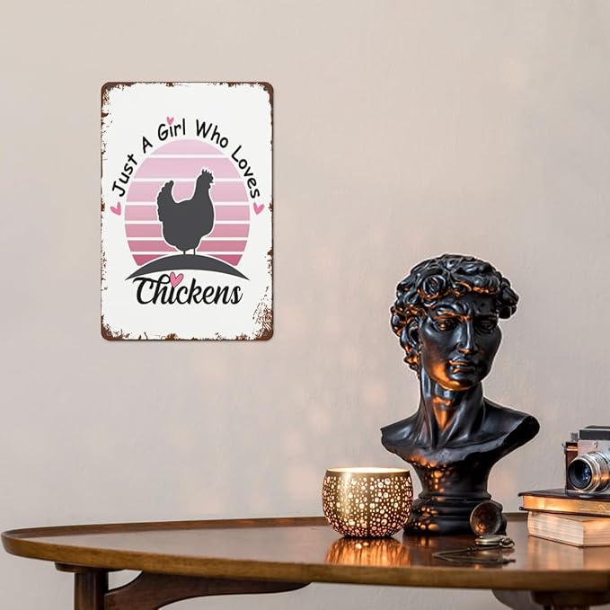 Patio Wall Decor Just A Girl Who Loves Chickens Floraler Girls Retro Signs Metal Vintage Bathroom Retro Tin Metal Sign For Home,Office,Yard,Or Cafe Inspirational Life Quotes Wall Decor 8X12inch