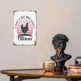Patio Wall Decor Just A Girl Who Loves Chickens Floraler Girls Retro Signs Metal Vintage Bathroom Retro Tin Metal Sign For Home,Office,Yard,Or Cafe Inspirational Life Quotes Wall Decor 8X12inch