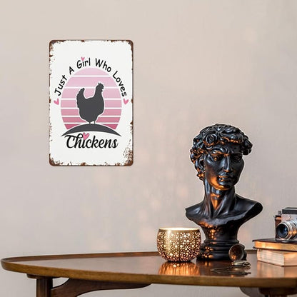 Patio Wall Decor Just A Girl Who Loves Chickens Floraler Girls Retro Signs Metal Vintage Bathroom Retro Tin Metal Sign For Home,Office,Yard,Or Cafe Inspirational Life Quotes Wall Decor 8X12inch