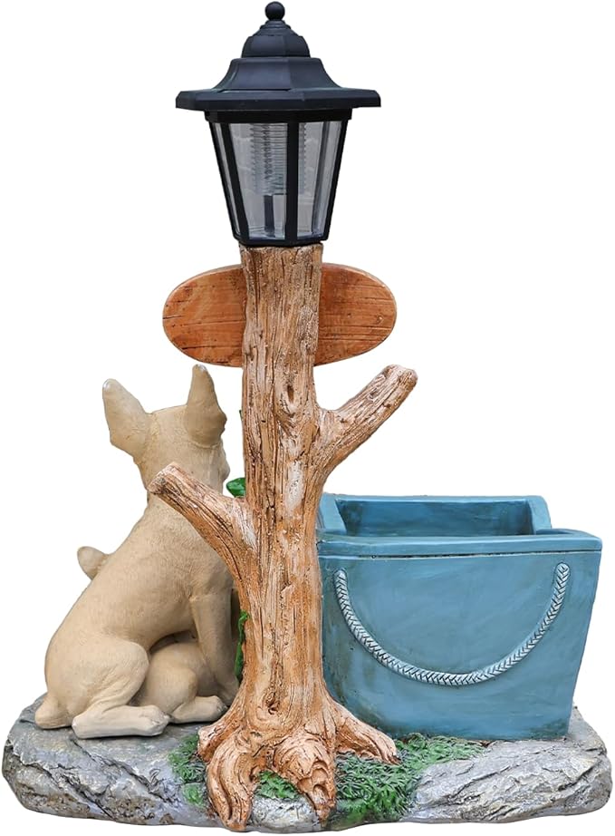 Solar Light Animal Outdoor Statue Planter with Welcome Sign, Resin Garden Sculpture Flower Pot for Patio Lawn Porch Yard Courtyard Decor, Weather-Resistant Decorative Figurine Accent (I)