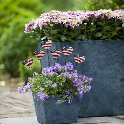 4 Set 12.4" H Metal Heart American Flag Garden Stakes Patriotic US Flag Yard Signs Lawn Decor for Garden Patio Plant Pot Memorial Day 4th of July Independence Day Decorations