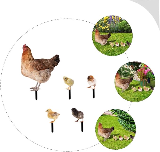 Mikikit 5pcs Acrylic Chicken Stakes Rustic Lawn Decoration for Outdoor Patio Garden Weather Resistant Garden Statues for Backyard and Farm Decor