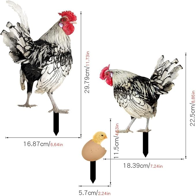 3Pcs Chicken Decorative Garden Stakes Yard Art Decor Outdoor Decoration Acrylic Ornaments Animal Stakes for Landscape Outside