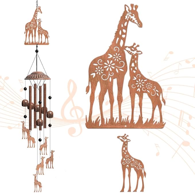OLYCRAFT Giraffe Wind Chimes Animal Theme Iron Bells Memorial Chimes Decorative Metal Bell Creative Hanging Pendants Sika Deer Wind Catcher Animal Catcher for Home Patio Garden Yard Wedding Decor
