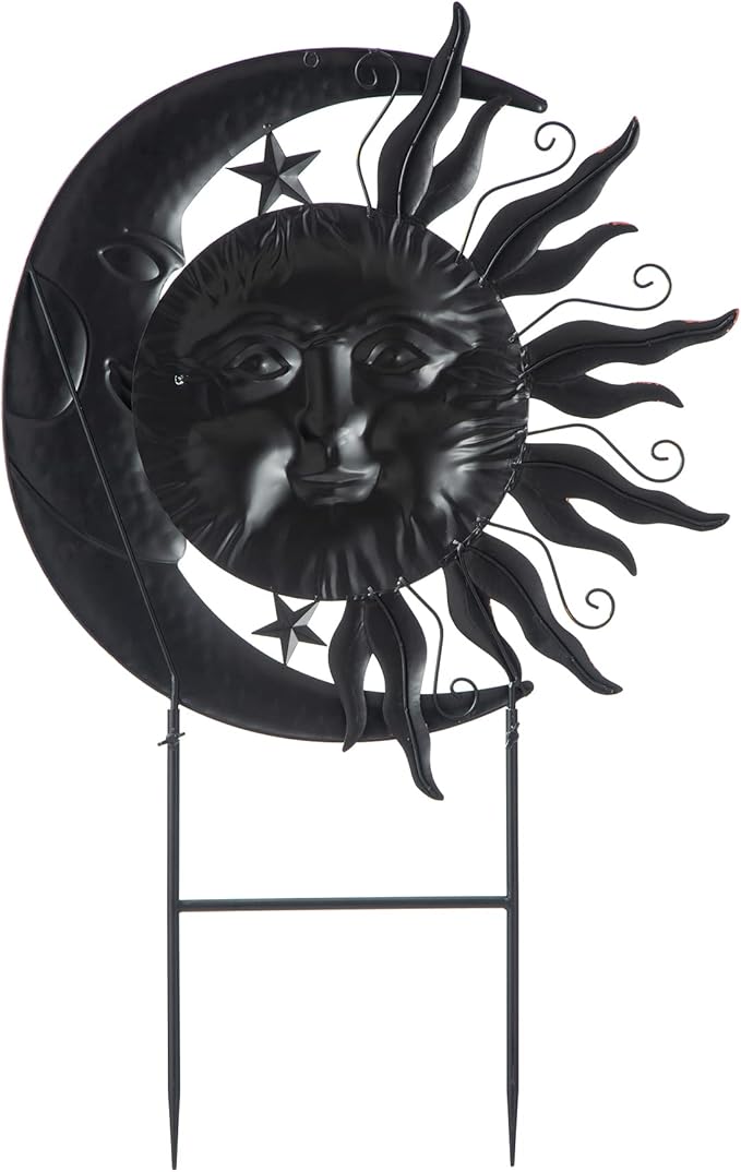 Glitzhome 36.25"H Metal Sun and Moon Yard Stake, Bronze Rustic Sun and Moon Garden Stake or Antique Wall Decor