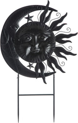 Glitzhome 36.25"H Metal Sun and Moon Yard Stake, Bronze Rustic Sun and Moon Garden Stake or Antique Wall Decor