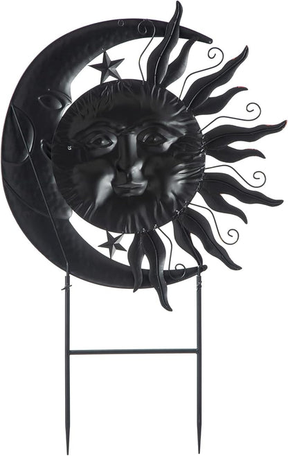 Glitzhome 36.25"H Metal Sun and Moon Yard Stake, Bronze Rustic Sun and Moon Garden Stake or Antique Wall Decor