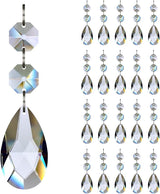 20pcs 28mm Teardrop Chandelier Crystals, Clear Crystal Chandelier Prisms Pendants Parts Connected Glass Octagon Beads Hanging Garland Decoration