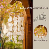 Capiz Shell Wind Chime, Shell Wind Chimes for Outside, Sea Glass Seashell Windchimes Outdoors, Unique Outdoor Boho Decor for Patio Garden Balcony Porch, 7" W X 23" H, Remmdan