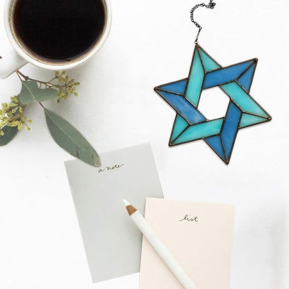 Jewish Star Stained Glass Window Hanging,Star of David Suncatcher for Home Office,Family Guardian Birthday Gifts for Women, Housewarming Gifts