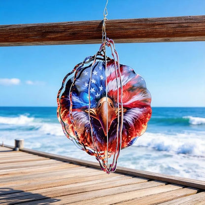 10x10 Patriotic Bald Eagle Fire Wind Spinner American Flag Crystal Chimes Outdoor Garden Decor Spinning Wind Chime Memorial Day 4th of July Gift