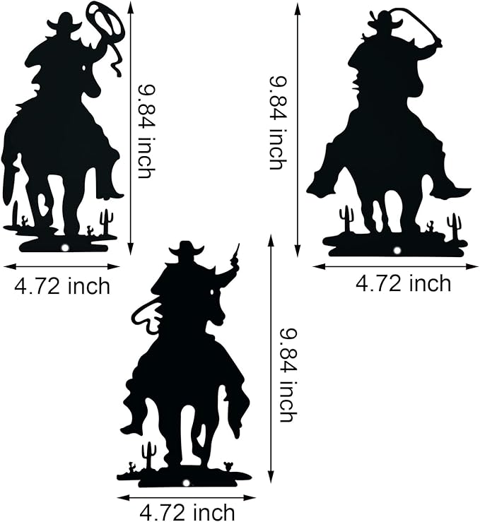 3PCS Metal Garden Stake, Western Cowboy Silhouette Yard Sign Vintage Cowboy Decor Western Garden Flag for Home Garden Lawn Yard