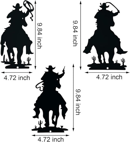 3PCS Metal Garden Stake, Western Cowboy Silhouette Yard Sign Vintage Cowboy Decor Western Garden Flag for Home Garden Lawn Yard