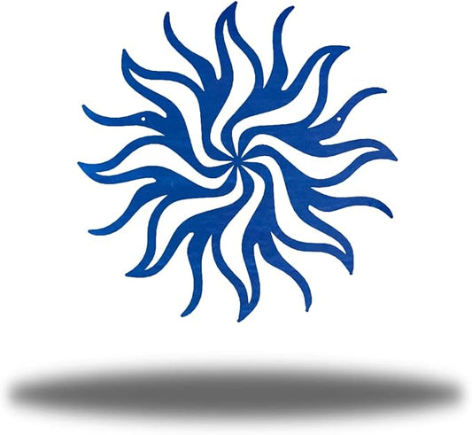 Riverside Designs Tribal Sun Metal Wall Art Steel Decor (Blue, 18" L x 18" W)