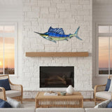 LIFFY Metal Fish Wall Decor,36" Large Swordfish Wall Art,Indoor Outdoor Tropical Ocean Glass Sailfish Art Sculptures Home Decorative Ornaments for Garden Porch Bedroom Living room