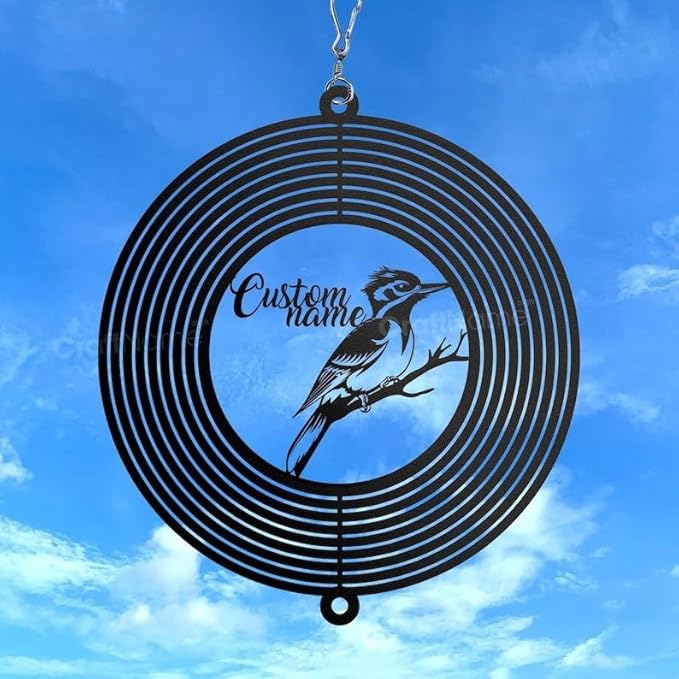 Personalized Woodpecker Metal Wind Spinner, Custom Hanging Artwork for Outdoor Decor, Kinetic Yard Ornament, Bird Lover Gift (Woodpecker Garden Wind Spinner)
