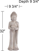 John Timberland Standing Buddha Statue Sculpture Zen Asian Japanese Garden Decor Indoor Outdoor Front Porch Patio Yard Outside Home Balcony House Exterior Lawn Gray Faux Stone Resin 32" Tall