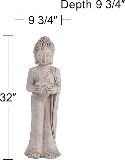 John Timberland Standing Buddha Statue Sculpture Zen Asian Japanese Garden Decor Indoor Outdoor Front Porch Patio Yard Outside Home Balcony House Exterior Lawn Gray Faux Stone Resin 32" Tall