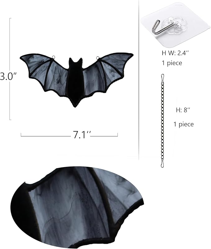 Bat Stained Glass Window Hanging Suncatcher for Window,Halloween Bat Decoration 7.1×3.0 inch…