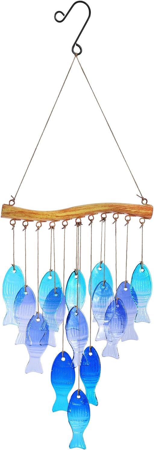 Glass Fish Wind Chimes for Outdoor Patio & Front Yard Decor, Small Unique Suncatcher Windchimes, Handcrafted Gifts for Women, Durable Outside Garden Christmas Decoration Gift