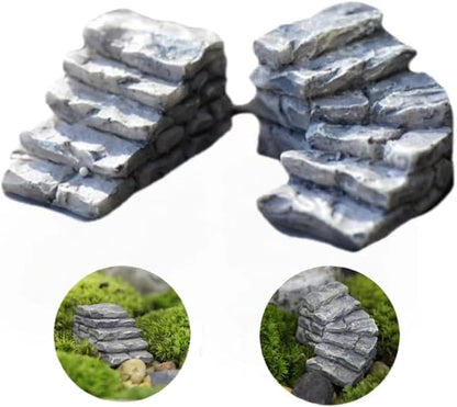 2Pcs Miniature Stone Steps Figurines Fairy Garden Ornaments, Miniature Garden Stairs Accessories Micro Landscape Decoration, Bonsai Ornament
