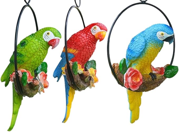 Hanging Parrot Garden Decor Resin Parrot Outdoor Decor Parrot on Perch Garden Sculpture Parrot Statue for Outdoor Garden Decorations Red Spring Gardening Tool