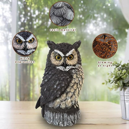 Solar Powered Owl Garden Statue Outdoor Decoration with Solar Lights Sculpture for Porch Patio Lawn and Yard Decoration Christmas Housewarming Gift for Mom