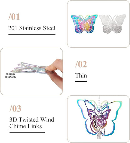 Butterfly Wind Spinners Outdoor 3D Stainless Steel Wind Sculpture Spinner for Garden Outside Hanging Decor Gradient Winds Chimes for Yarn Home Party Decor 2Pcs