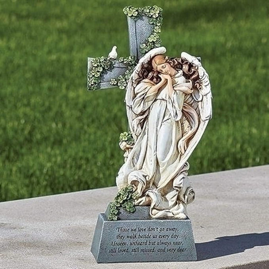 Roman Irish Memorial Angel Cross Garden Statue, 14 Inch Height