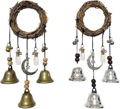 2pcs Witch Bells, Wooden Witch Decor Wind Chimes, Hanging Pendant with Wishing Bottle