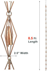 8.5 Feet Diamond & Bell Rain Chain for Outsides, Rain Catch Chains for Gutters Downspouts, Copper Patina Finish Iron