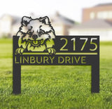 Customized Pomeranian Welcome Metal Address Sign House Number Pomeranian Sculpture Plaque Pomeranian Dogs Stake Sign for Park Yard Lawn Courtyard Patio Ranch Farmer Gardening Gift.
