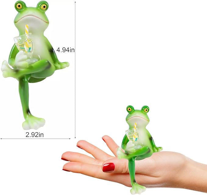 Miniature Frog Garden Statue Flower Pot Hanger Ornament, Funny Frog Figurines Plant Decorations for Pots Outdoor Women Gifts Decor Accessories for Yard Lawn Outside,2.92"x1.12"x4.94