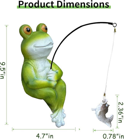9.5" Fishing Frog Statue, Whimsical Lawn Yard Art, Funny Garden Pond Fisherman Sculpture, Resin Animal Decorative Figurine, Ideal for Frog Lovers