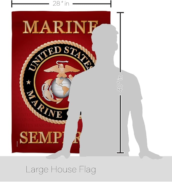 Marine Corps House Flag - Pack Armed Forces USMC Semper Fi United State American Military Veteran Retire Official USA Embroidery - Banner Small Garden Yard Gift Double-Sided Made in 28 X 40